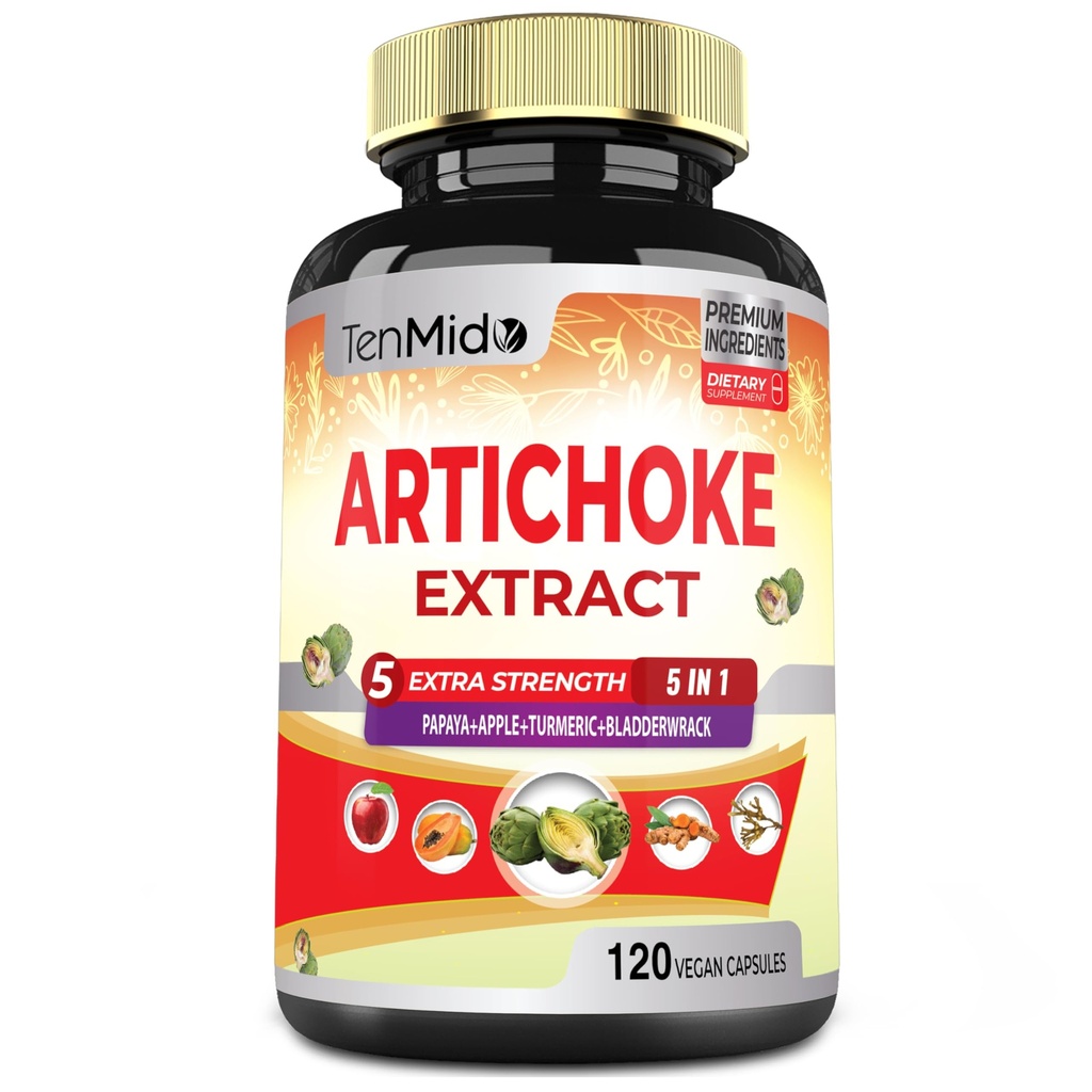 Artyčok dodatek Extrakční kapsle, 4 měsíce Dodávka s Papaya, Apple Pectin, Kurkumin, Bladderwrack - Podporuje Digestion Function - 120 Vegan Kapsle