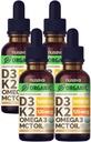 (4 balení) Organický vitamin D3 K2 Kapky s MCT Oil Omega 3, 5000 IU, Maximální síla vitaminu D Liquid - žádné plniva, Non- GMO Liquid D3 pro rychlejší absorpci a imunitní podporu (Vanilla, 4 Fl Oz)
