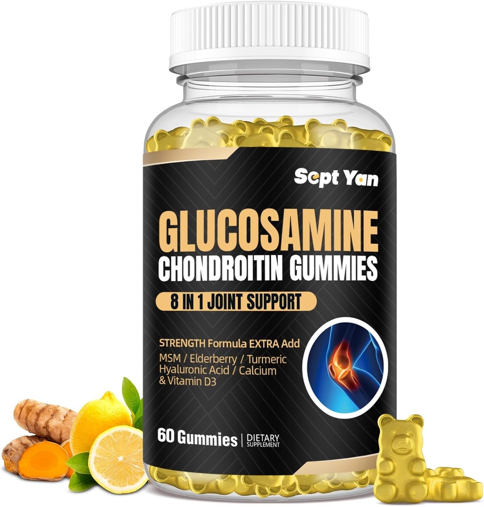 Glucosamine Chondroitin Gummies - 60 Společné podpůrné doplňky - 1500mg Extra síla s MSM, Elderberry, Turmeric - Chrupavka a imunitní podpora pro dospělé, muže a ženy Vegan - Snadno polykat