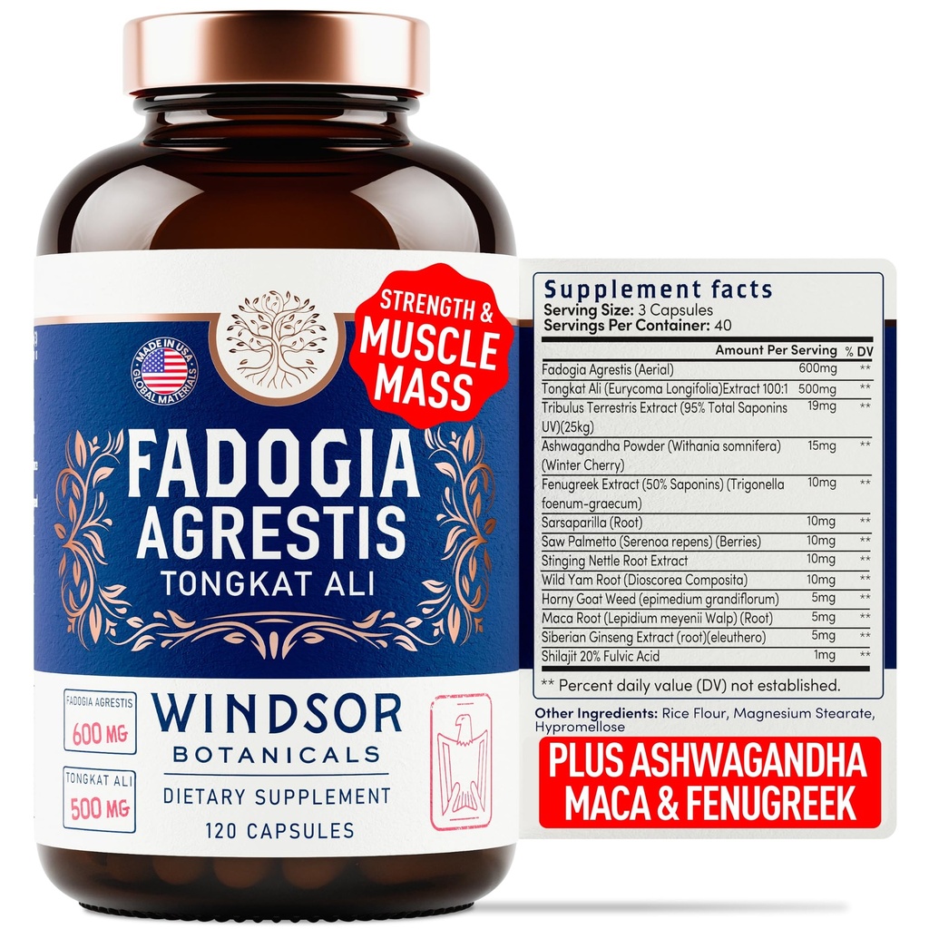 Fadogia Agrestis a Tongkat Ali dodatek - Fadogia Agrestis 600mg, 500mg Longjack Tongkat Ali pro muže, Maca Root, Fenugreek, Ashwagandha, Saw Palmetto na podporu energie, Stamina, Vitality - 120Caps