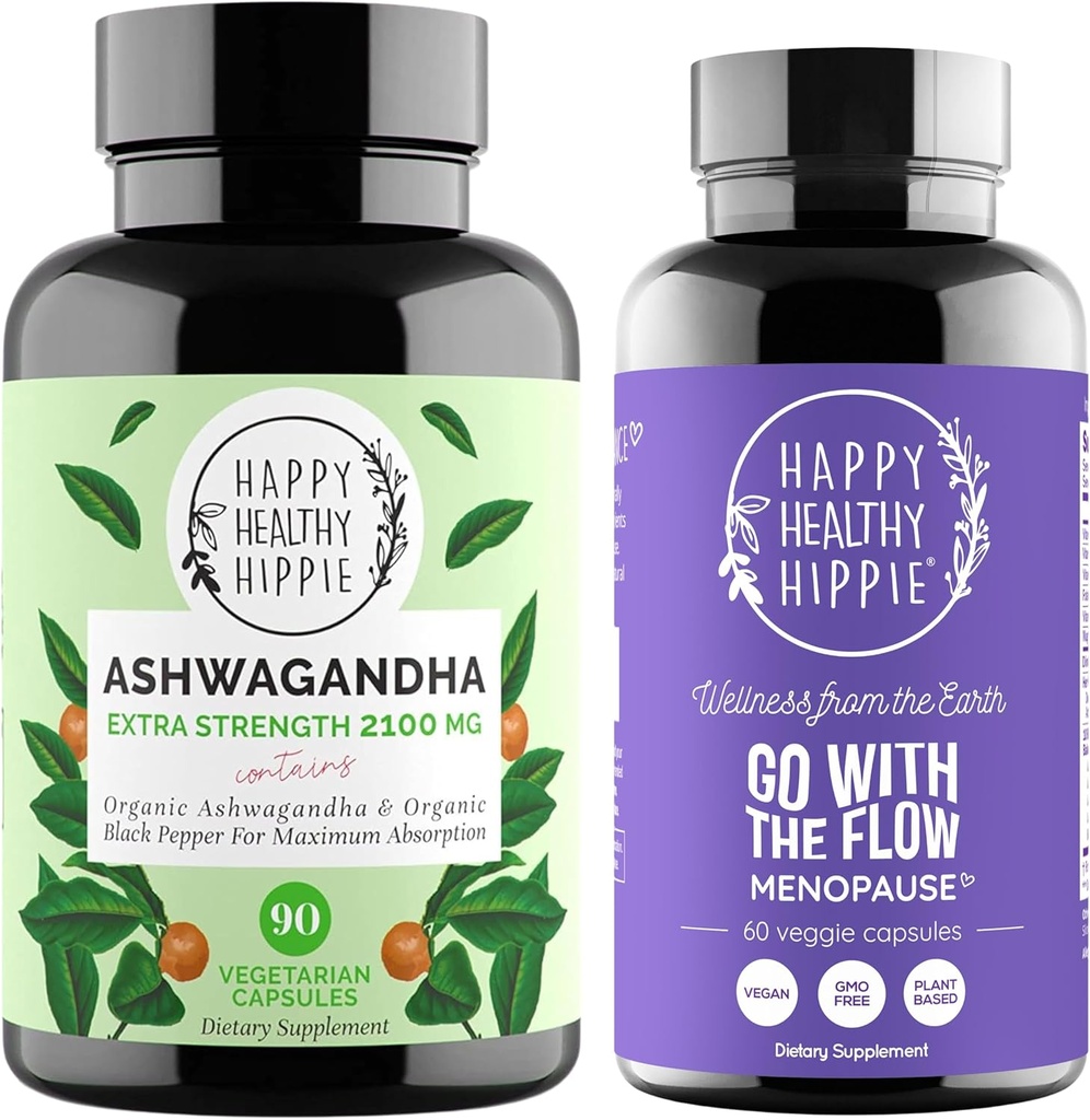 Šťastný zdravý hippie Go with The Flow Menopauza Support & Organic Ashwagandha