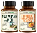 Mens Multivitamins + kurkuma Melatonin Valerian Bundle pro společnou podporu a nepohodlí, imunitní zdraví a zánětlivá odpověď