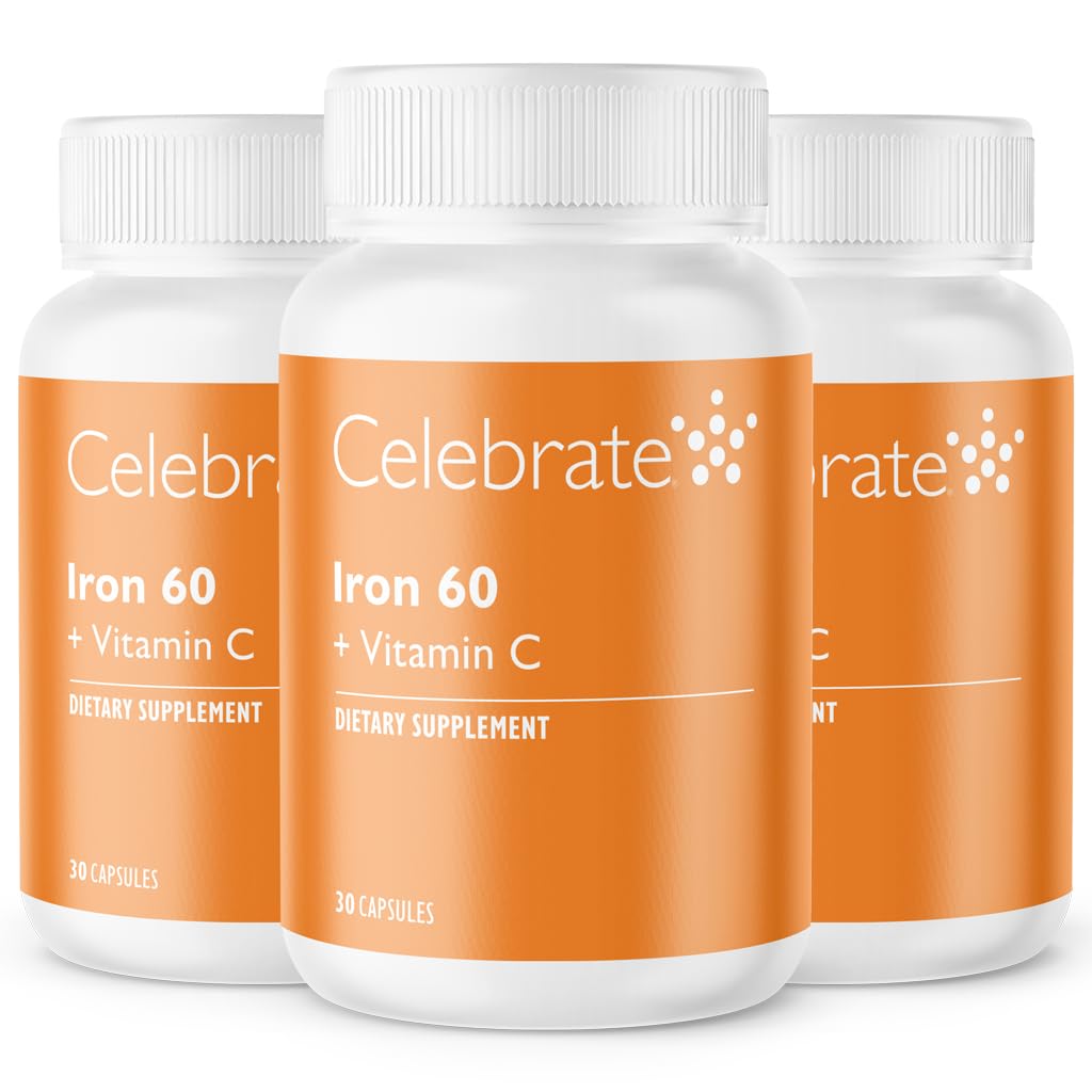 Oslavte vitaminy doplněk železa s vitamínem C - 60mg železa, 60mg vitaminu C, bariatrické vitaminy pro pacienty s WLS, vertikální Sleeve & Gastric Bypass chirurgie (90 Kapsle)
