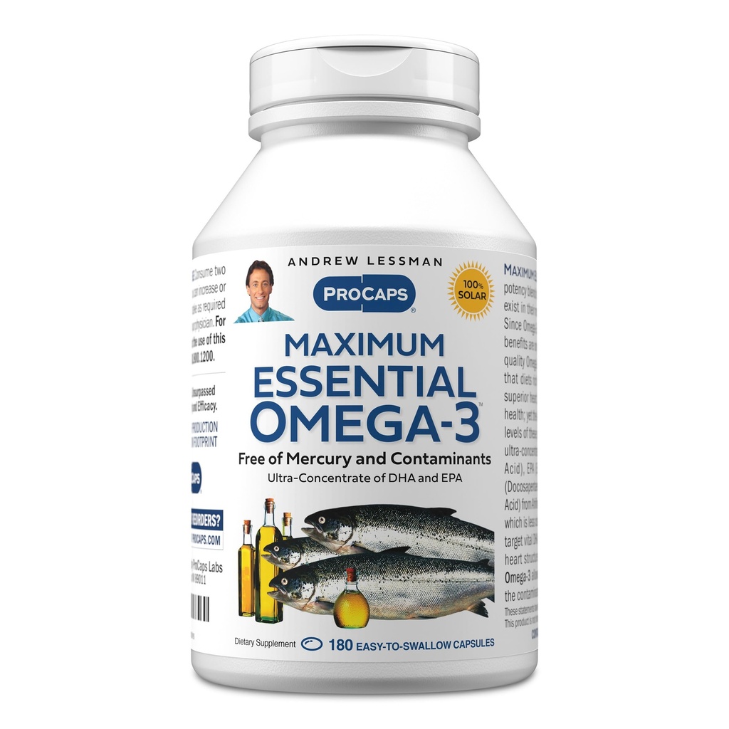 ANDREW LESSMAN Maximální esenciální Omega-3 Neochucené, 180 Softgels - Ultra- Pure Omega-3 Fish Oil 1200 mg-High DHA, No Mercury Supplement- Small, Snadno spolknout rybí kapsle