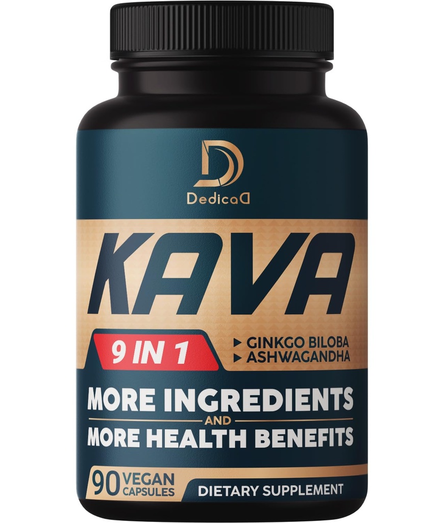 Kapsle Kava Kava - 3 měsíční zásoba - 9 Bylin s Ginkgo Biloba, Ashwagandha Root, Andské kakao, Graviola Leaf, Heřmánek, Valerian, Lemon Balm & Skullcap - Podpora Mood & Imunity - 90 pilulky