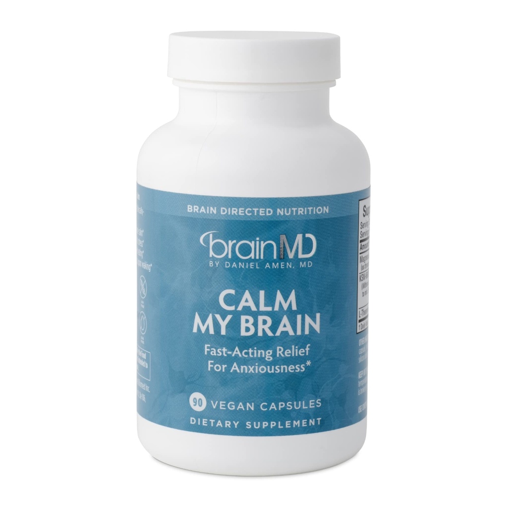 Dr. Amen BrainMD zklidnit můj mozek - 90 Vegan Kapsle - Fast- působící Formule s hořčíkem, Ashwagandha & L-Theanine - 30 Služebnictví