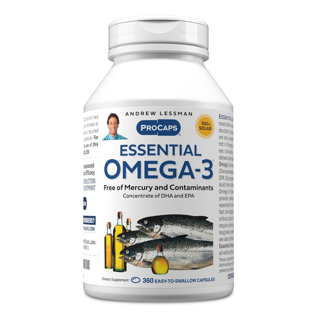 ANDREW LESSMAN Essential Omega33 Neochucené - 360 Softgels - Ultra- Pure, High Potency Omega33 Oils. Vysoká DHA, žádná žaludeční nevolnost, žádné kontaminující látky, žádná rtuť. Small Snadné polykat ponožky