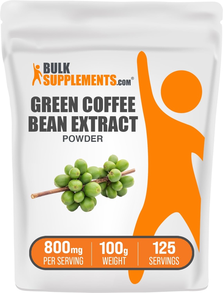 BulkSupplements Green Coffee Bean Extract Powder - Green Coffee Bean doplňky - Energy Support, Gluten Free, 800mg na Serving, 100g (3.5 oz) (Balení po 1)
