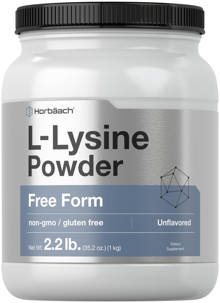 Horbäach L-Lysin Powder 124; 2.2 lbs French 124; Neochucený bezplatný formulář dodatek 124; Vegetariánské, Non- GMO, gluten Free Formule