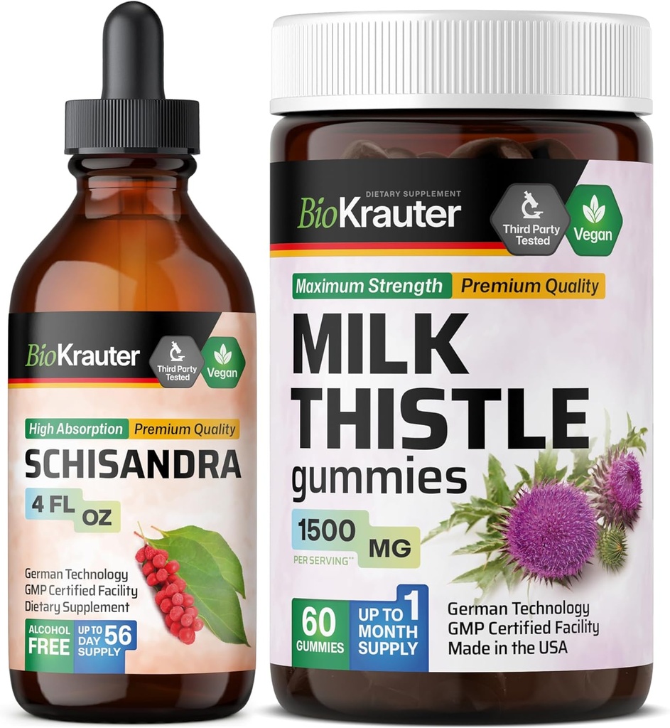 BIO KRAUTER Schisandra Tincture 4 Fl. Oz. & Mléko Thistle 60 Gummies