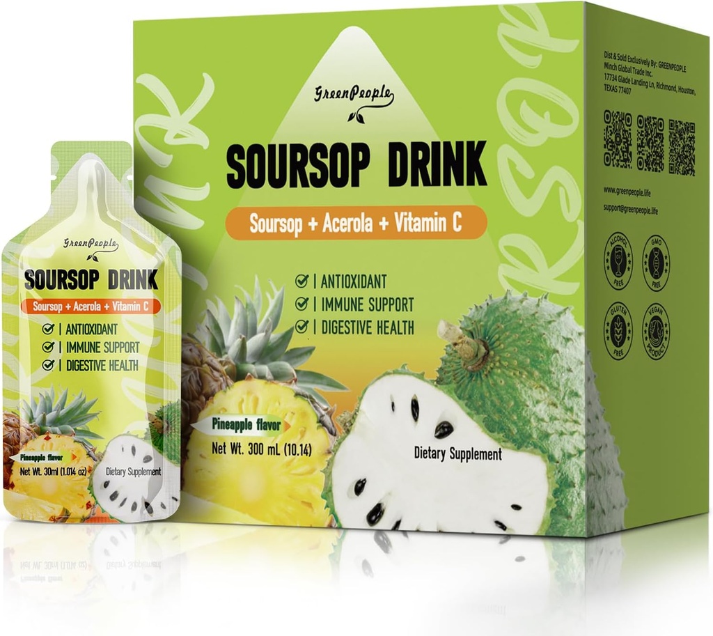 GREENLIONS Soursop & Acerola Liquid Supplement Drink, Soursop Bitters Liquid, Imunite Booting Vitamin C Drink, Rychlá absorpce, Vegan, Non- GMO, 10 Packets