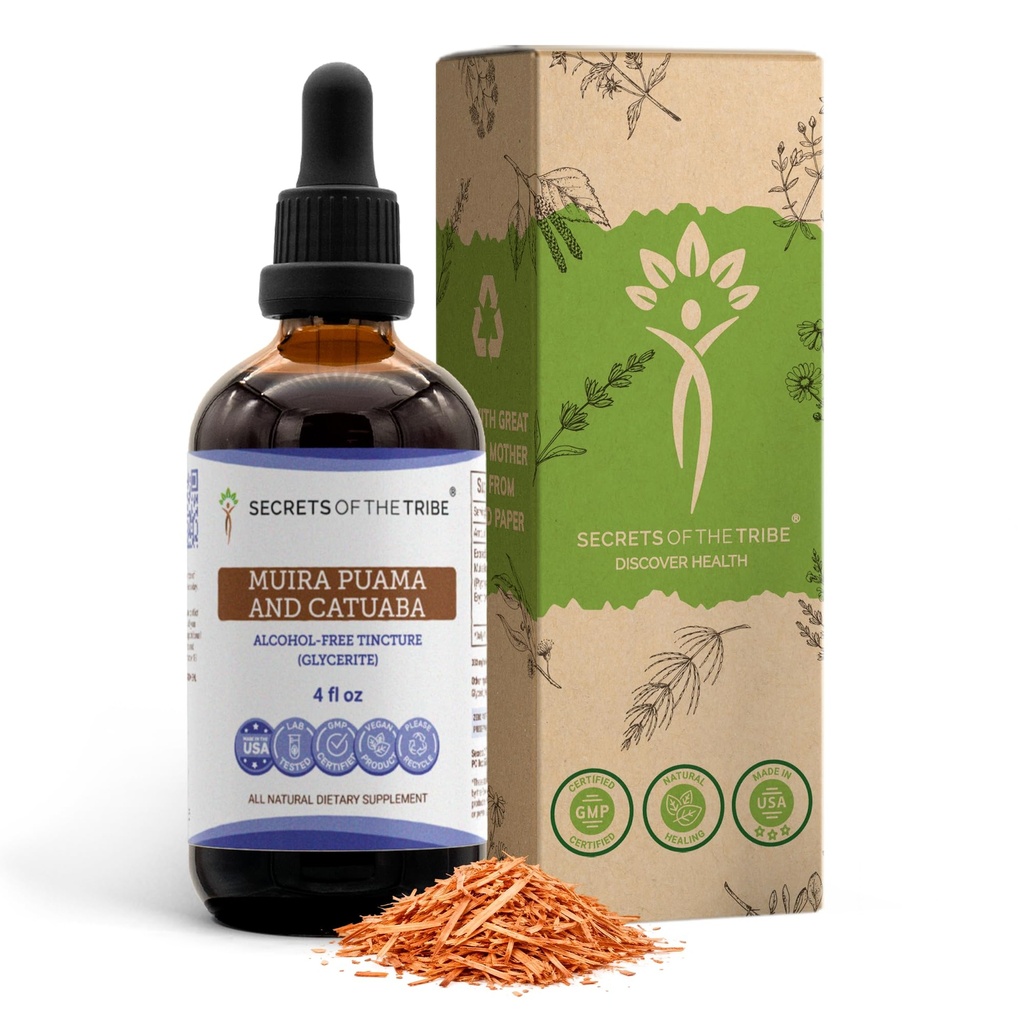 Tajemství Tribe Muira Puama a Catuaba Alcohol- Free Liquid Extract (Ptychoptetalum Olacoides a Erythroxylum Catuaba) Sušený Bark tinktura dodatek (4 FL OZ)