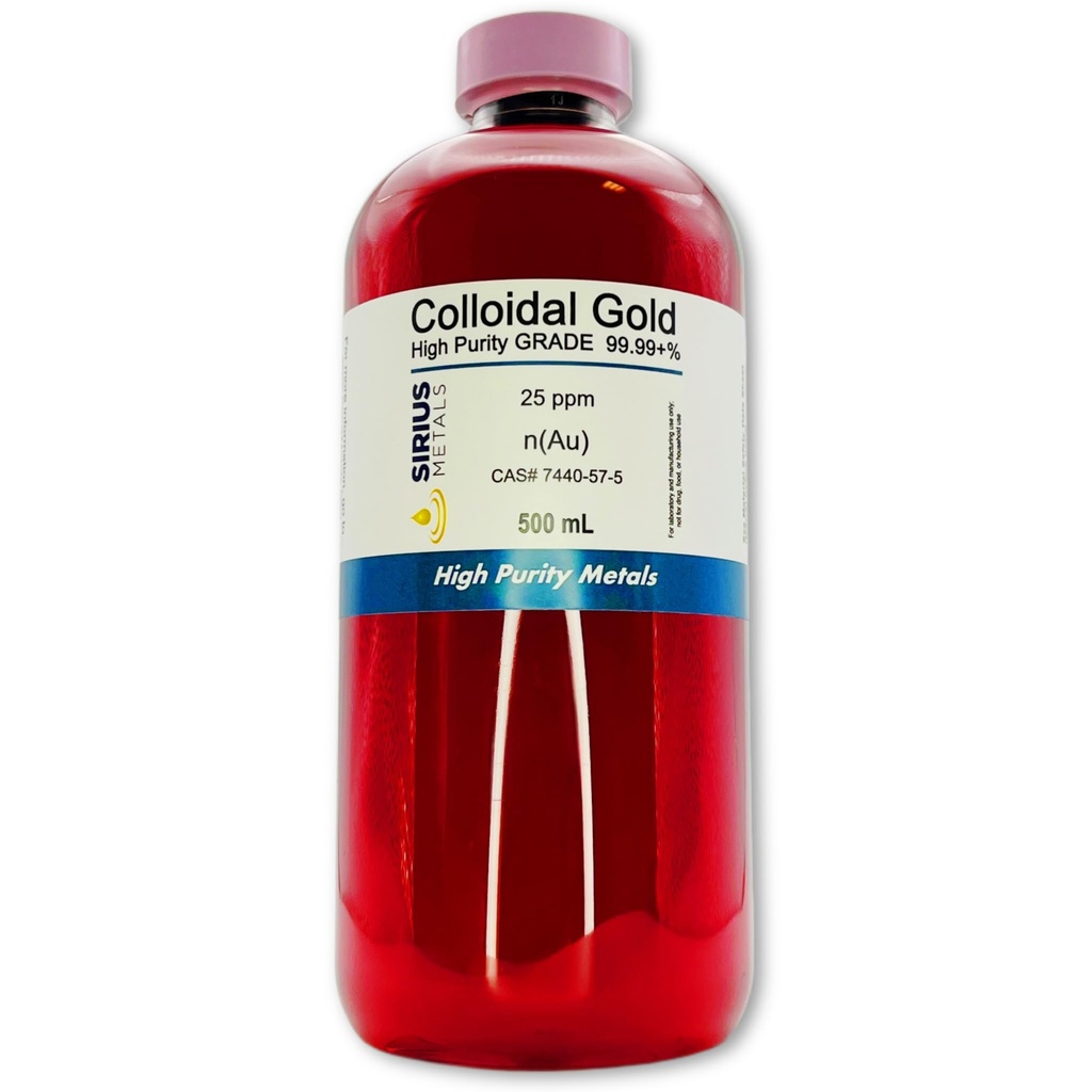 Pravé koloidní zlato - 25 ppm - 99.99 +% čistota - 500 ml (16.9 Fl Oz) v čiré plastové lahvi bez BPA- Made in USA