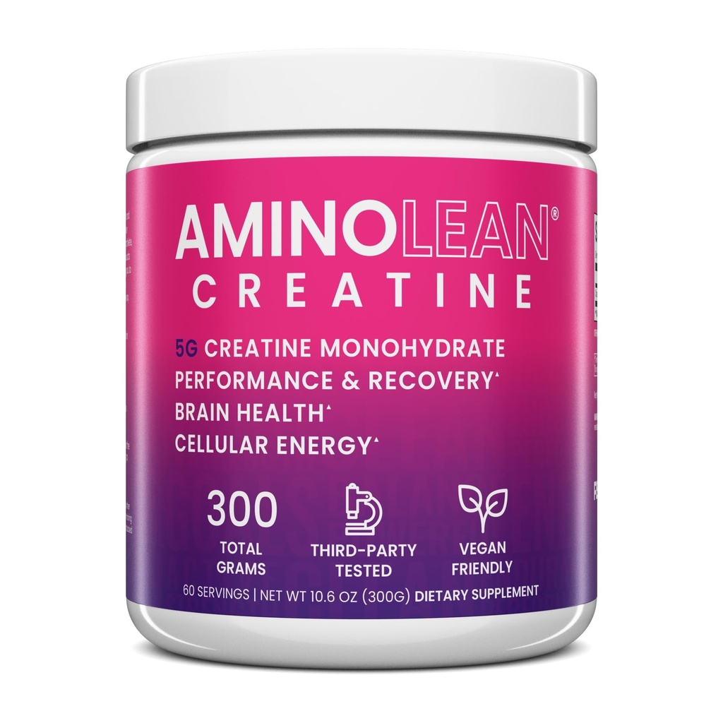 AminoLean Creatine pro ženy a muže, čistý mikronizovaný Creatin Monohydrát Prášek dodatek pro svalové tonování, Mood Support, Energy Boost, a zdraví mozku, 300g