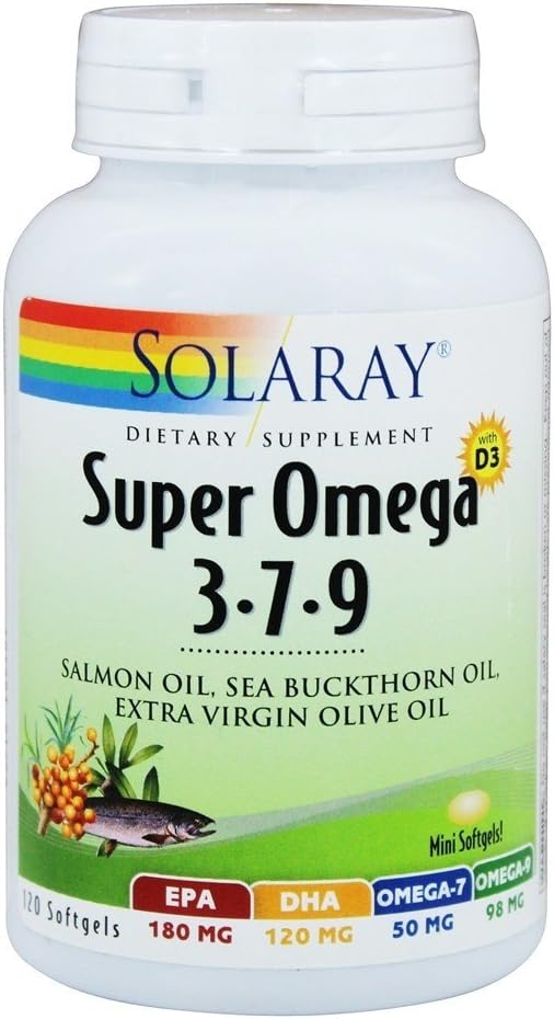 Solaray Super Omega 3-7-9 s vitamínem D-3 & Salmon Oil, 120 Softgels