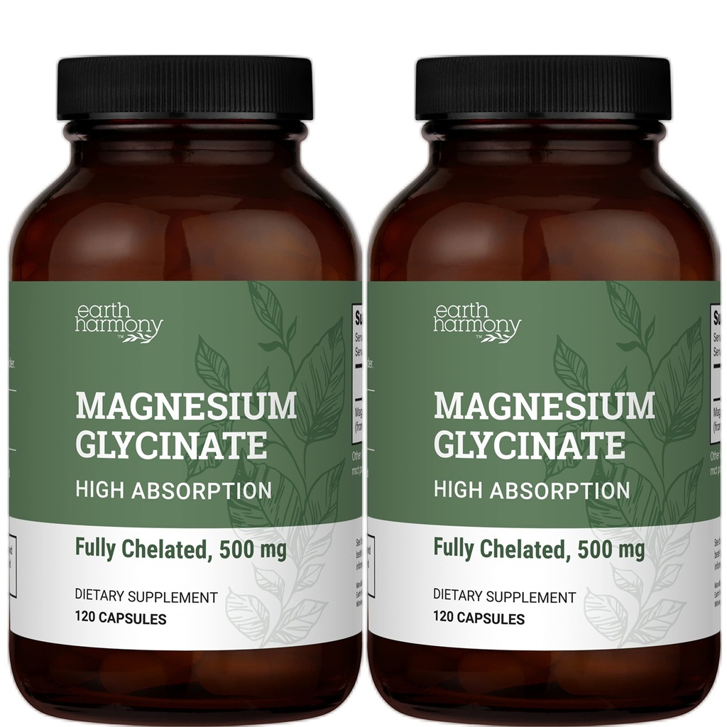 Zemní Harmony Chelated Magnesium Glycinát 500 mg - 120 Kapsle (2- Pack, 1000mg Celkem)