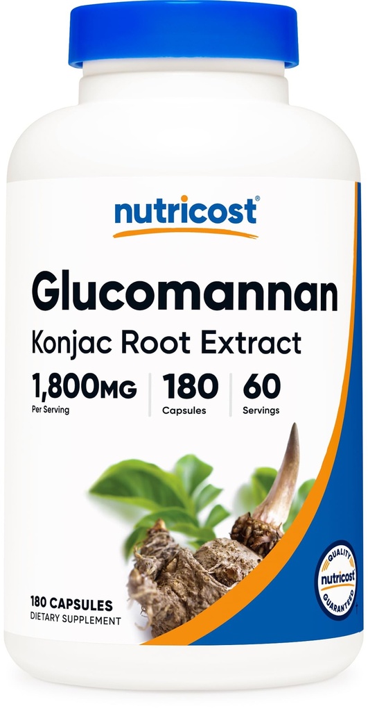 Nutricost Glucomannan 1,800mg Per Serving, 180 Kapsle - Natural Fiber Source, Non- GMO, Gluten Free