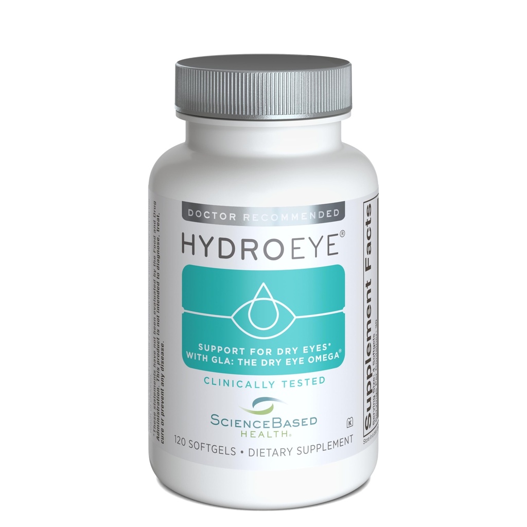 Science Based Health HydroEye Dry Eye Supplement - Klinicky testovaný vzorec s GLA, EPA a DHA - Oční Comfort & Tear Film Support - 120 Softgels