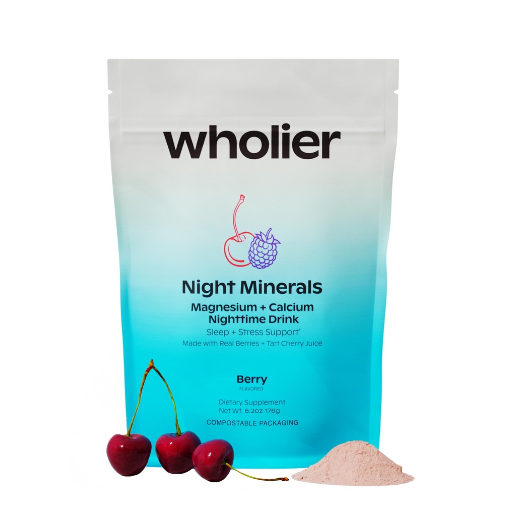 wholier Magnesium Glycinát, Tart Cherry Juice, Chelated Calcium. Uklidňující noční nápoj. Přirozená podpora spánku, stresu + relaxace. Noční Minerály. (30 Služeb)