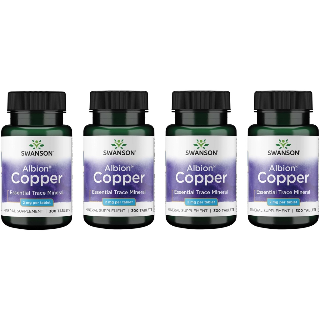 Swanson Copper Antioxidant Imunity System Red Blood Cell Support Mineral Supplement (Měděný chelát) 2 mg 300 Tabs (4 balení)