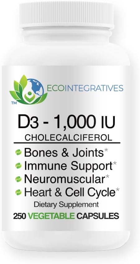 Vitamin D3- 1000 IU 25 mcg (cholekalciferol) Hypoalergenní podpora svalů, kostí a zubů, prsu, prostaty, kardiovaskulárního, kolonu a imunitního zdraví (250 Veggie Kapsle)