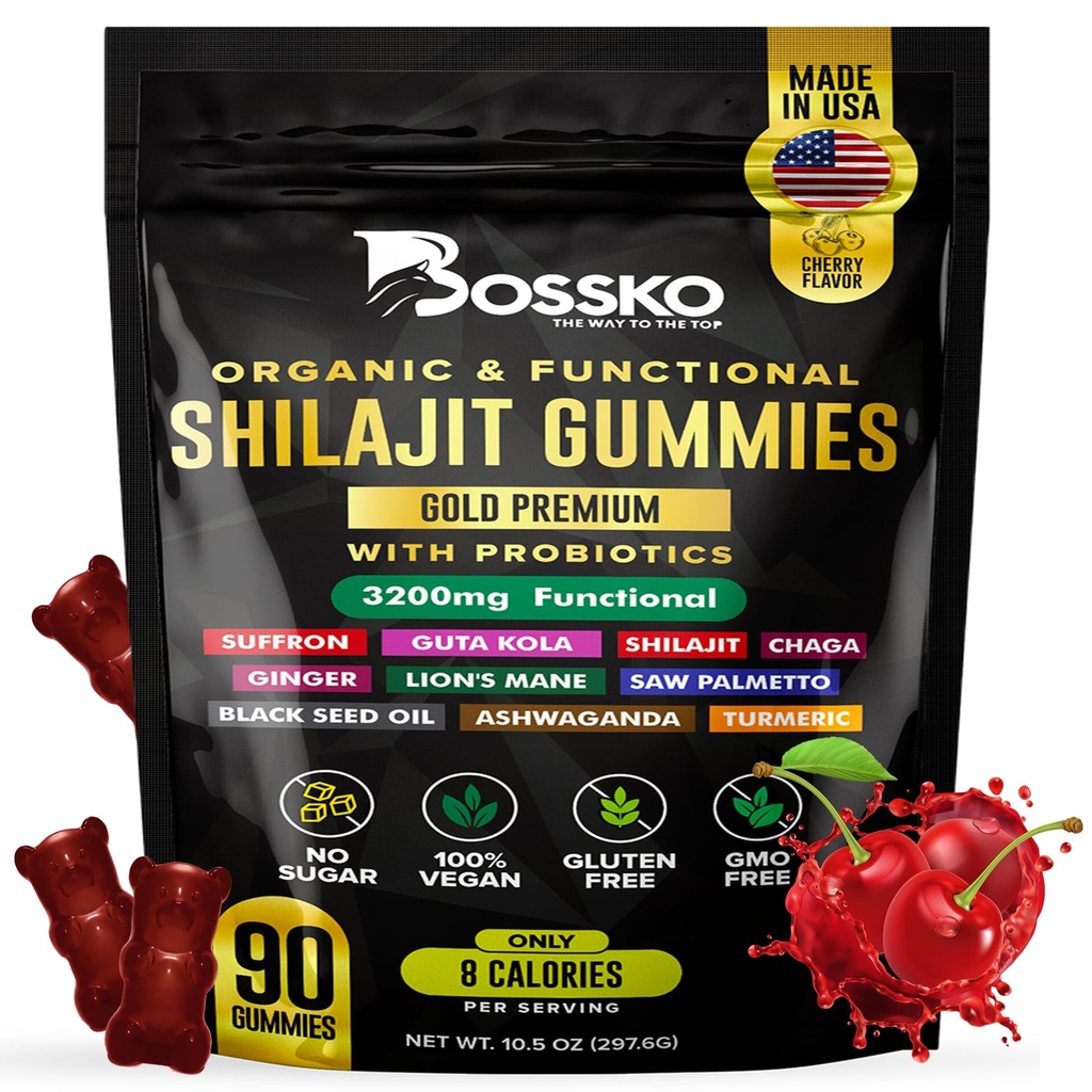 3200 MG Čistá Himalayan Shilajit Gummies Organic for Men & Women with Probiotics & Magnesium Ashwagnadha Chaga Turmeric Fulvic Acid 105 + Trace Minerals I Vegan Non- GMO I Lab Tested I 90 Count
