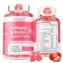 2 Balení cukru zdarma kolagen gumy pro ženy muže, Multi kolagen Peptides Gummies Typ I III V X s Biotin vitamin A B C D E pro vlasové kožní nehty, jahodové aroma, 120 Počet