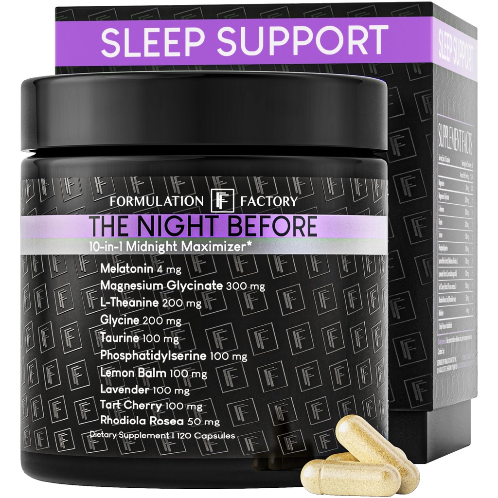 The Night Before 10- in-1 Midnight Maximizer Sleep Aid, Stress Relief, Cognition, Relaxation, Recovery, Focus, Magnesium Glycinate, L- Theanine & More, (120 Kapsle - 2 měsíce dodávky)