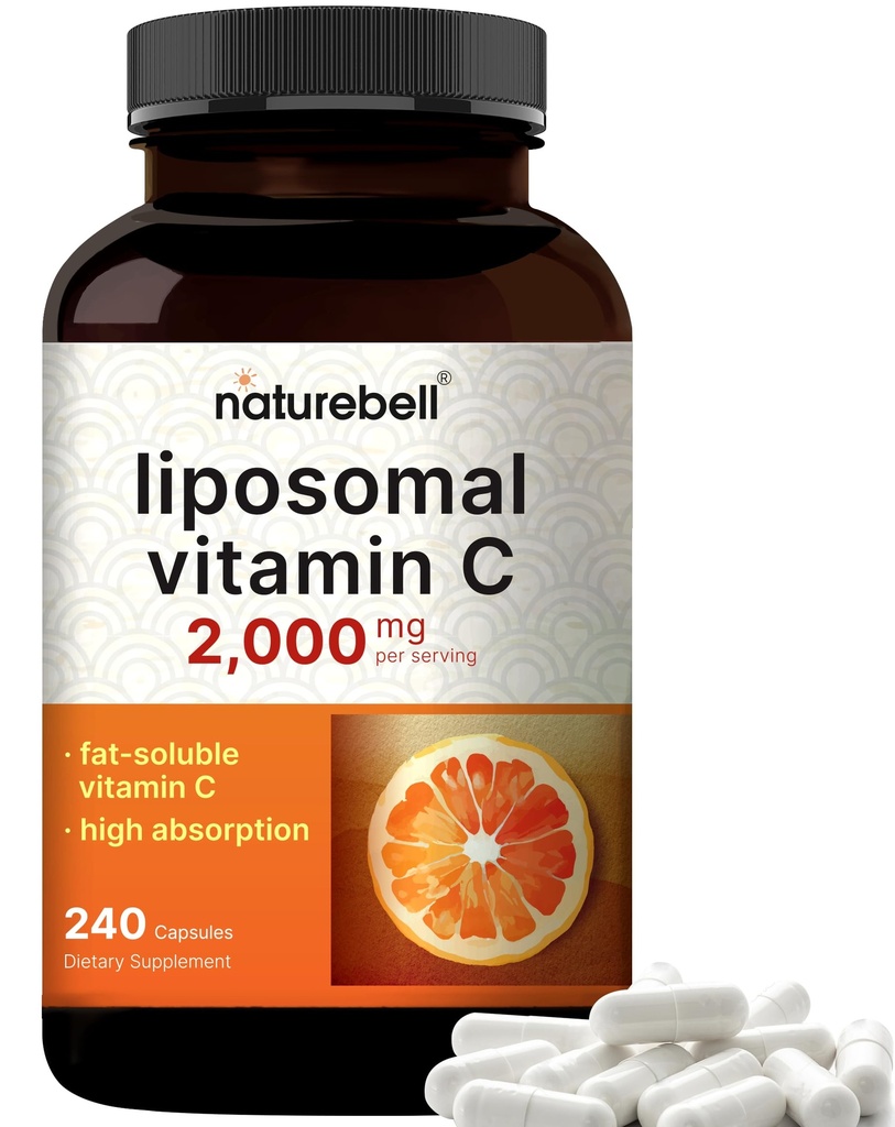 NatureBell Liposomální vitamin C 2,000mg per Serving, 240 Kapsle 124; High Absorption Fat- Soluble Vitamíny - Max Strength Antioxidant * Dodatek - Non- GMO, gluten zdarma