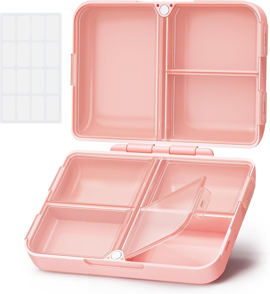 AUVON Daily Pill Organizátor Fit s kabelkou nebo kabelkou, Kompaktní cestovní Pill Box pouzdro s Slim skládací design a dlouhotrvající závěsy držet vitamín, rybí olej, dodatek nebo šperky (růžový)