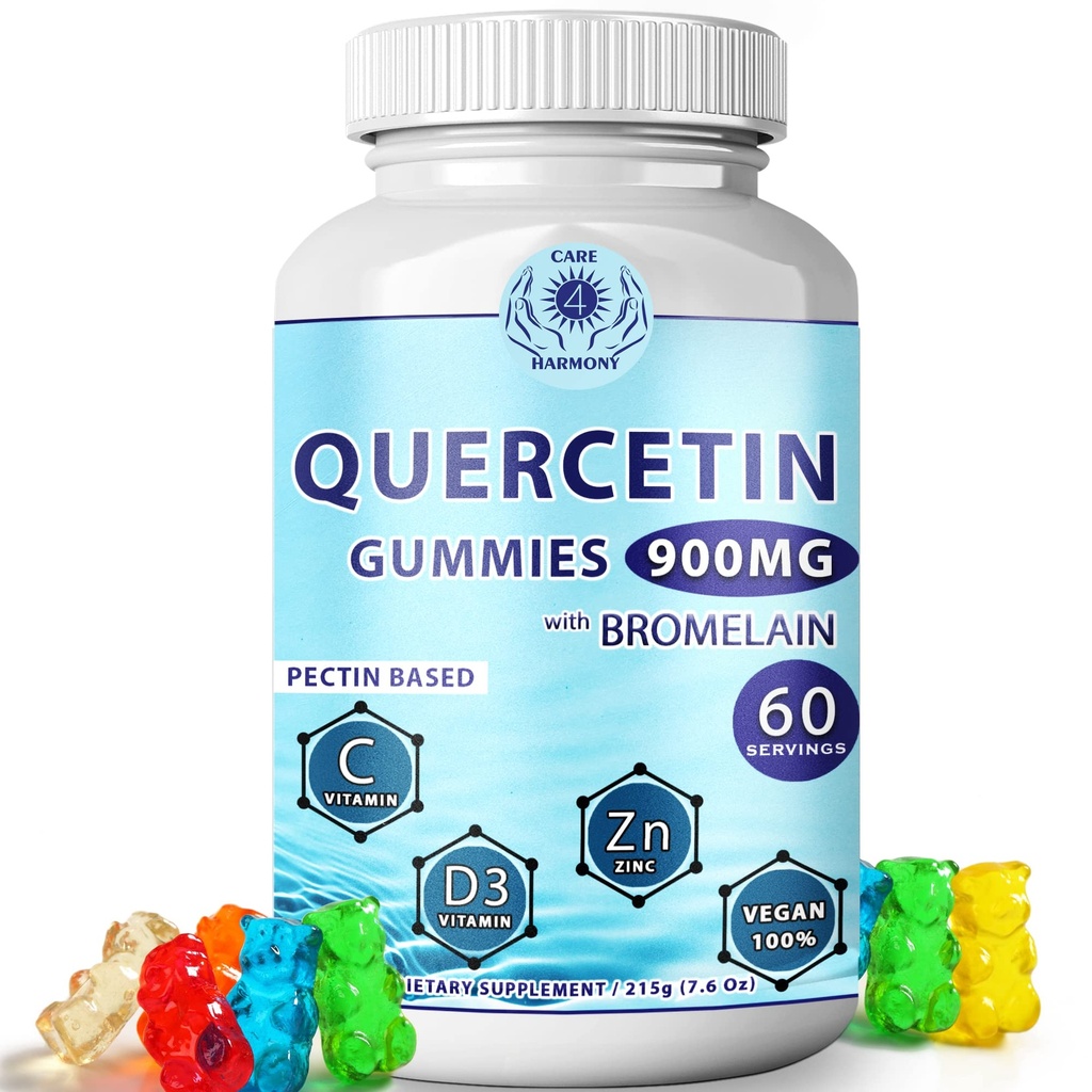 Quercetin Gummies - Quercetin s bromelainovým vitaminem C + zinkem Vitamin D3 - Žvýkací Quercetin 900mg doplňky - Quercetin pro děti a dospělé (1)
