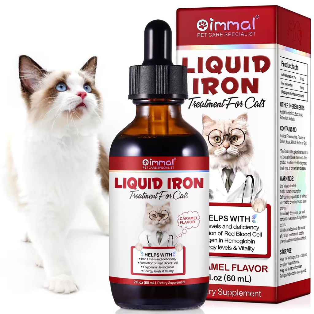 Tekuté železné doplňky pro kočky a koťata - s folátem a B12 - Doplňky Anemie, Promotes Krvavé zdraví, dodávky kyslíku a tvorbu krevních buněk - Zvýšení nízké energetické hladiny - Letargie - 2 oz