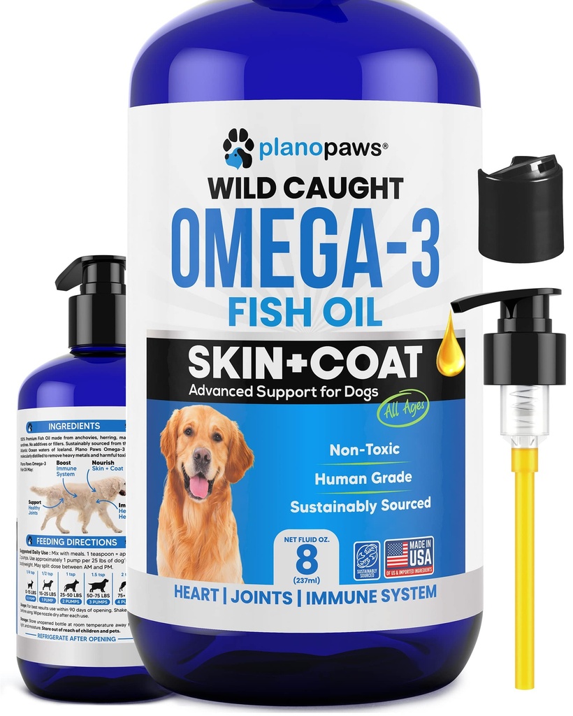 Omega 3 Fish Oil pro psy - Lepší než losos olej - Dog Fish Oil Dodatek ke snížení vypouštění & Svědění - Podporuje spojky, mozek, a srdce zdraví - Kůže a coat dodatek - Tekutý rybí olej