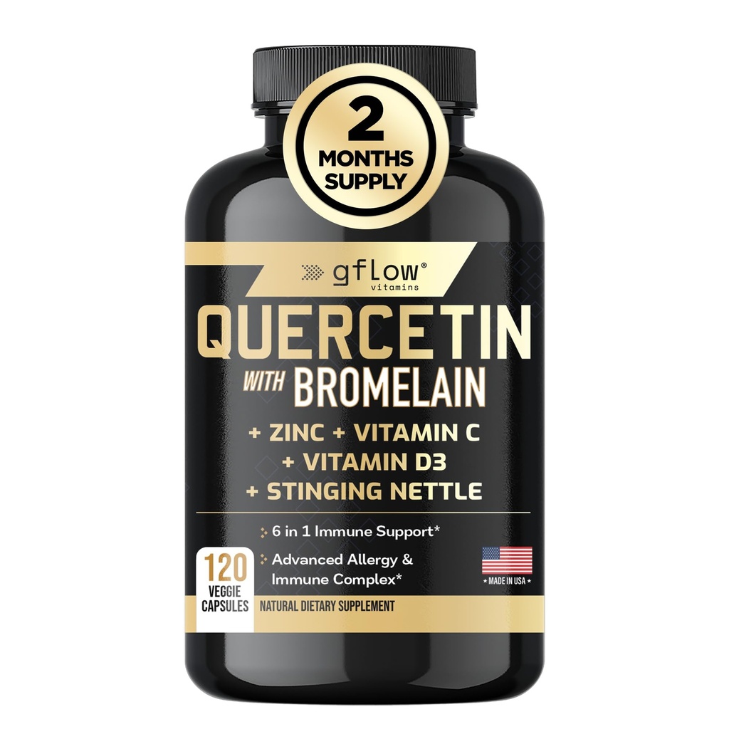 Quercetin s Bromelain, StringNettle dodatek, zinek vitamin C vitamín D-124; Non- GMO, gluten- Free Cappen124; Made in USA Côte 124; 2 měsíce Dodávka