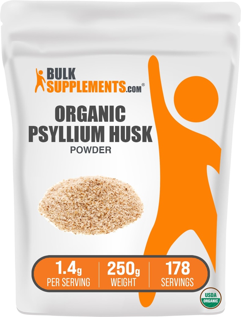 BulkSupplements.com Organic Psylium Husk Powder - Psyllium Husk Powder for Baking, Fiber Supplement - Gluten Free, 1.4g per Serving, 250g (8.8 oz) (Balení po 1)