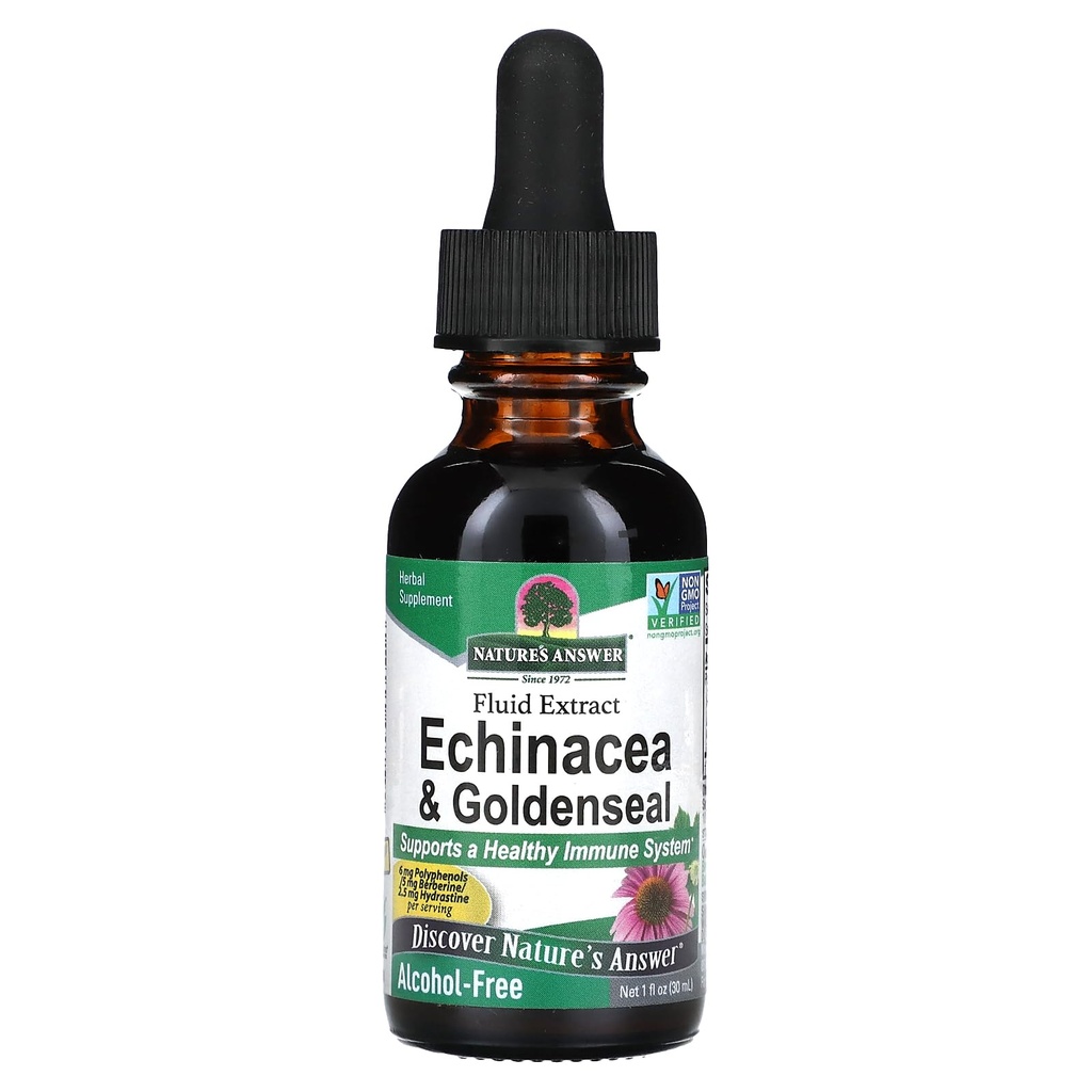 Nature 's Answer Enchinacea & Goldenseal CLANE124; Podporuje zdravý imunitní systém CLANE124; Super Koncentrovaný čistý extrakt CLANE124; Alcohol- Free, gluten- Free, Vegan & Kosher Certified 1oz