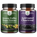 Bundle čisté zelené kávy Bean Extract pro antioxidant srdce Zdraví Duševní zaměření a zmenšení velikosti a čištění a detox Activated Charcoal Kapsle pro nadýmání úlevy a tělo Detox