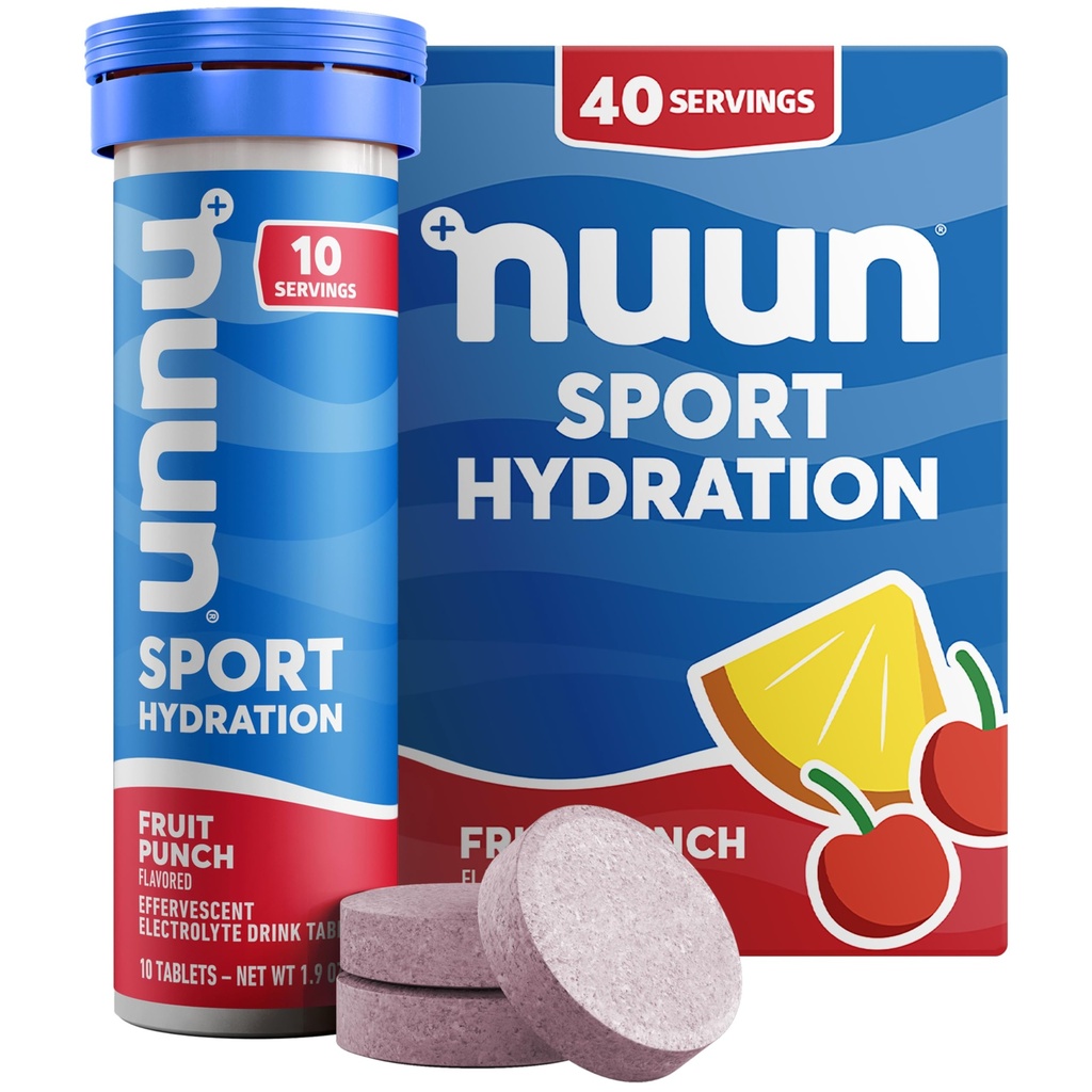Nuun Sport Electrolyte Tablety s hořčík, vápník, draslík, chlorid & sodík, gluten zdarma & Vegan, ovocný punč, 4 balení (40 Služeb celkem)