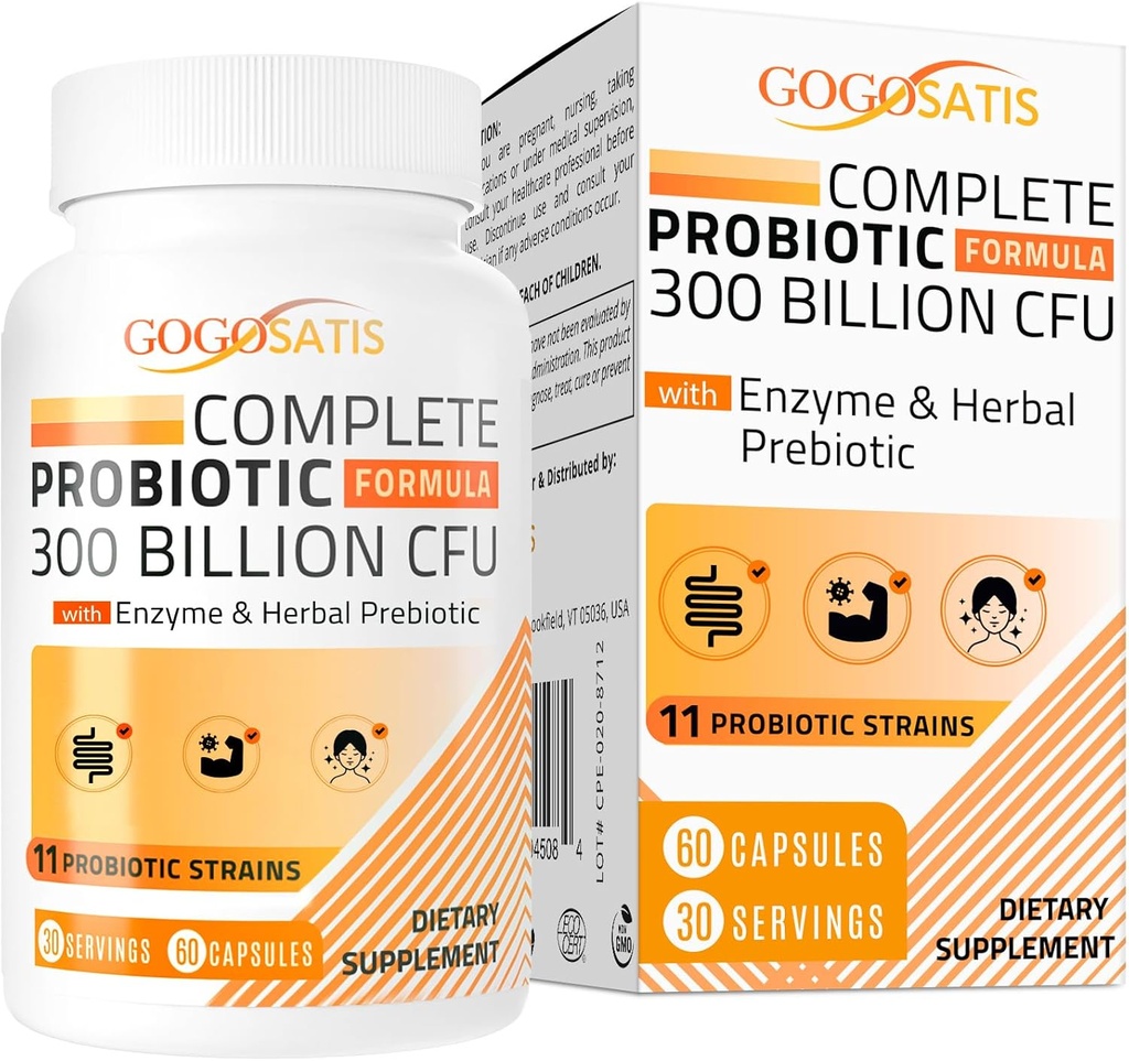 Probiotika pro ženy a muže, 300 miliard CFU 11 drážek + organické byliny a trávicí enzymy, Probiotika pro stravitelné zdraví, plyn a floating, imunitní, Gut zdraví pro ženy a muže, Stabilní police, 60 Caps