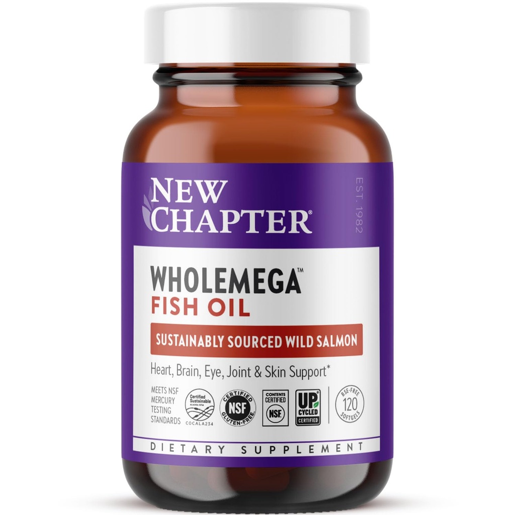 Nová kapitola Wholemega Rybí olej dodatek - 2000mg na servírování, Klinicky osvědčený Aljašský losos olej s Omega-3 + vitamin D3 + Astaxanthin, 120 Softgels