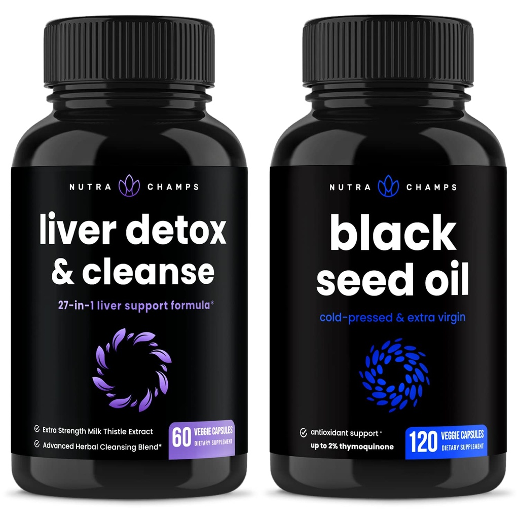 NutraChamps Vyčištění jater Detox a Black Seed Oil Kapsle Bundle