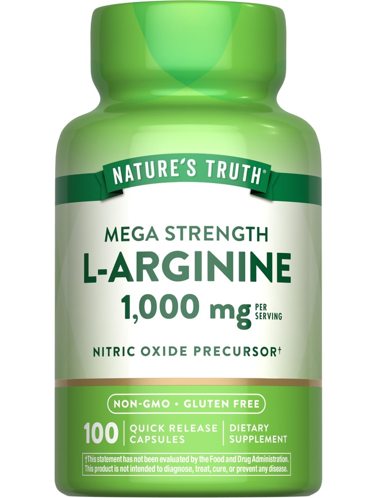 Nature 's Truth L- Arginin 1000mg CLAS124; 100 Kapsle CLAS124; Mega Strength CLAS124; Non- GMO & Gluten zdarma dodatek