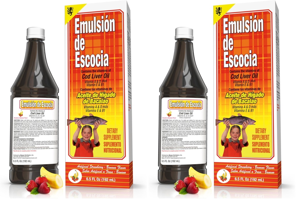 EMULSION DE ESCOCIA Strawberry / Banana 6.5 Oz. Treska jaterní olej (balení po 2)
