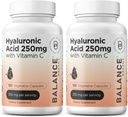Čistá hyaluronová kyselina doplněk 250mg s vitaminem C 50mg, 120 Vegan Kapsle - Hydratace kůže pro přírodní lesk, vlasy, nehty, kost a společné zdraví Formule