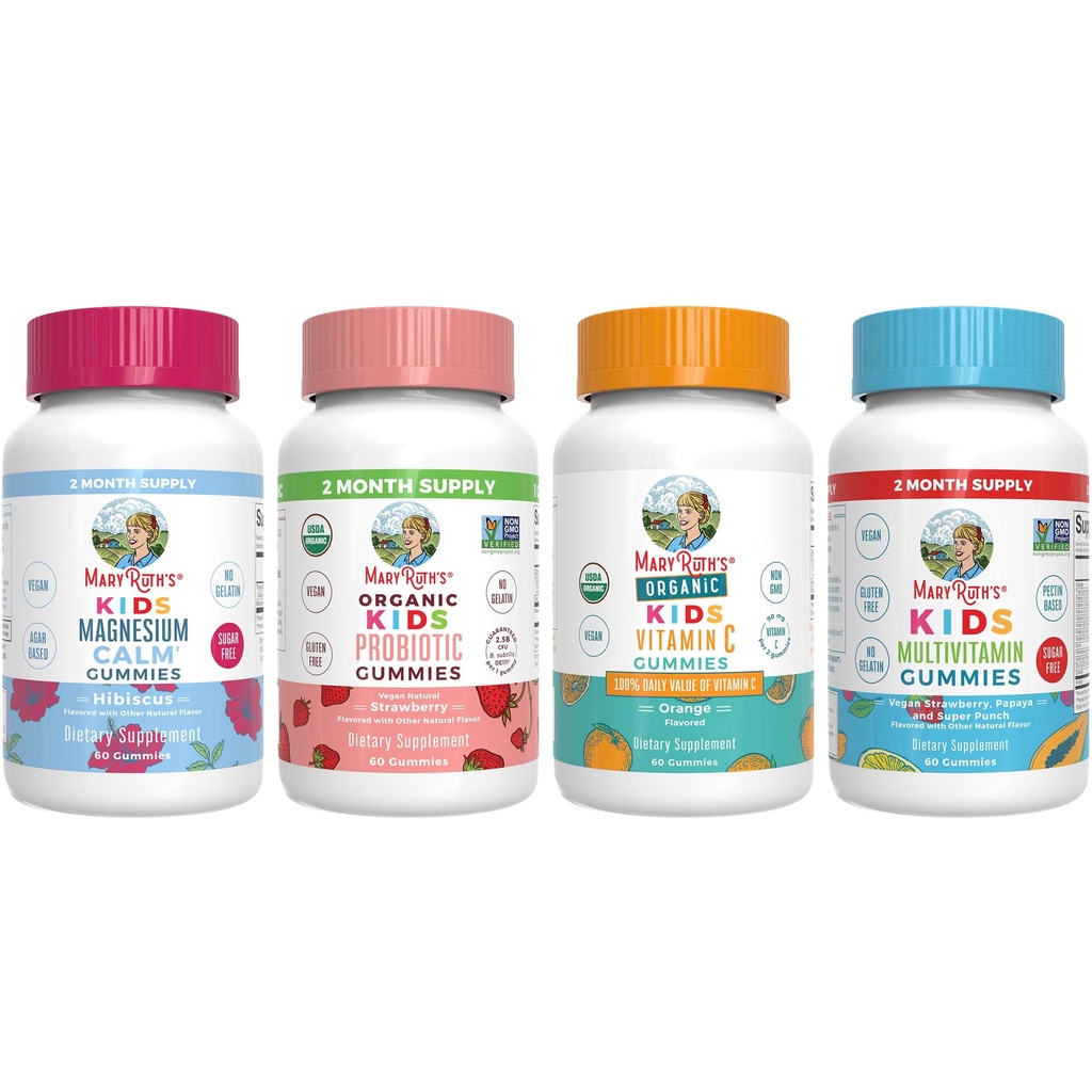 MaryRuth Organics Multivitamin, Probiotický, Magnesium klid, a vitamín C Gummies pro děti 124; Clean Label Project Ověřený ® Gluten 124; Vitaminy pro imunitní podporu a celkové zdraví 124; Vegan, Non- GMO, Gluten zdarma