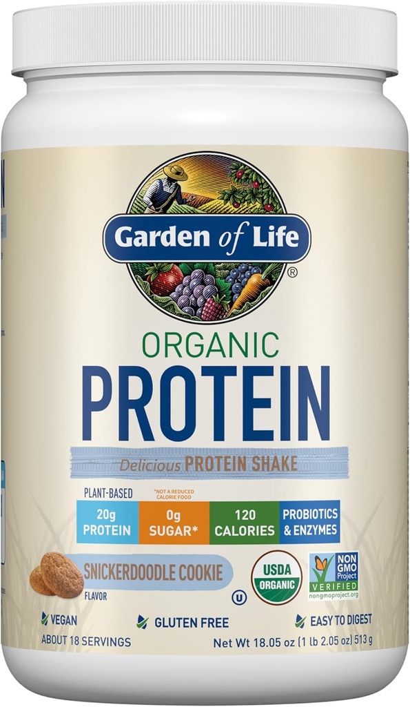 Zahrada života Vegan Protein Powder - Snickerdoodle Cookie - 20g Plant Protein, BCAA, Probiotika & Digestive Enzymes - Gluten- Free, Non- GMO