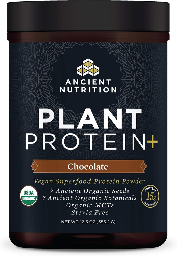 Starověké nutriční rostliny na bázi bílkovin prášek, rostlinný protein +, čokoláda, BIO Vegan Superfoods dodatek, 15g protein per Serving, gluten zdarma, Paleo Friendly 12 Serving
