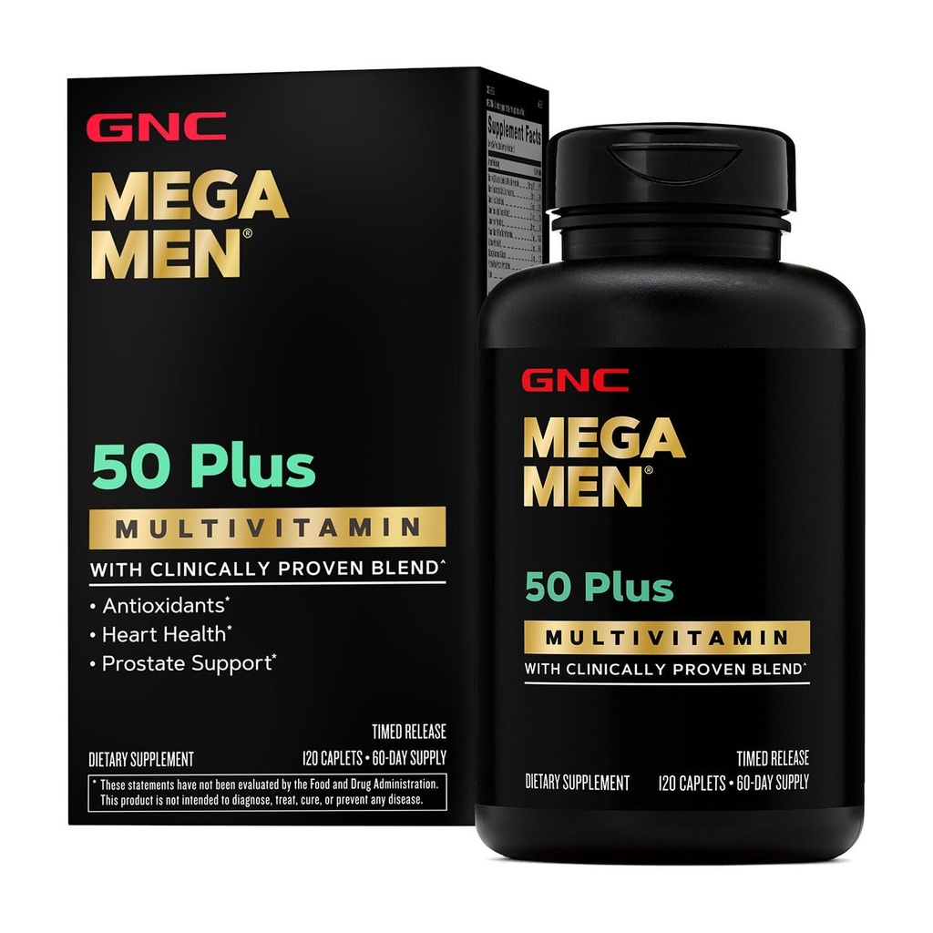 GNC Mega Men 50 Plus Multivitamin 124; Antioxidanty CLAS124; Heart Health CLAS124; Prostate and Circulatory Support CLAS124; 120 Count