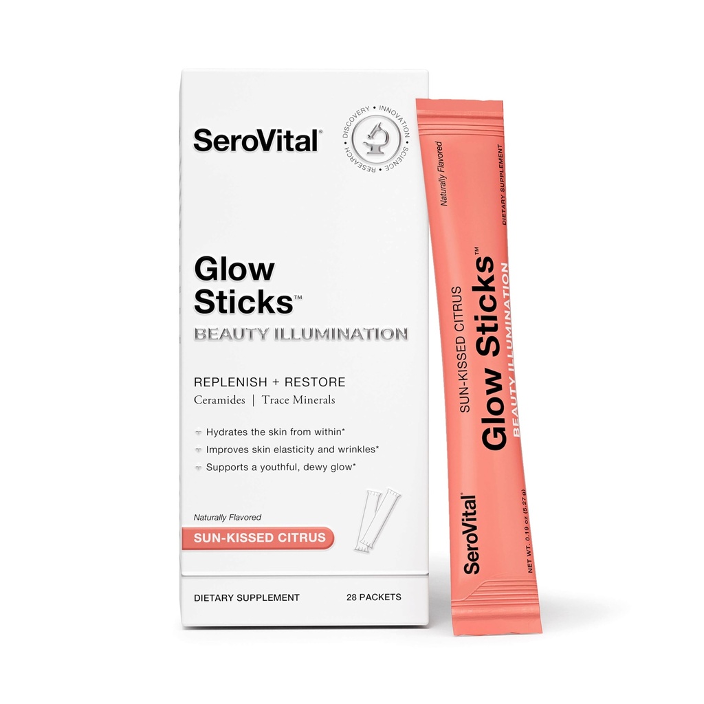 Serovitální svítící tyčinky Sugar- Free Powder Drink Mix s hyaluronic kyseliny ceramidy Elektrolyty pro hydrataci kůže 14 dní Sun- Kissed Citrus Flavor 28 Packets
