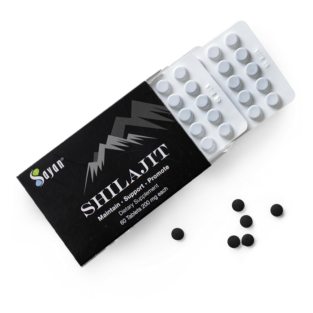 Sayan 100% čisté Shilajit Tablety, 12,000mg High- potency dodatek, účinnější než Resin & Kapsle, 85 + stopové minerály Sourced z 10,000ft Lab- Tested pro čistotu. 60 tablet - 1-2 měsíční dodávka